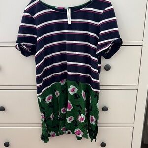 Anthropologie Striped Navy & Green Floral Mixed-Print shirt size M